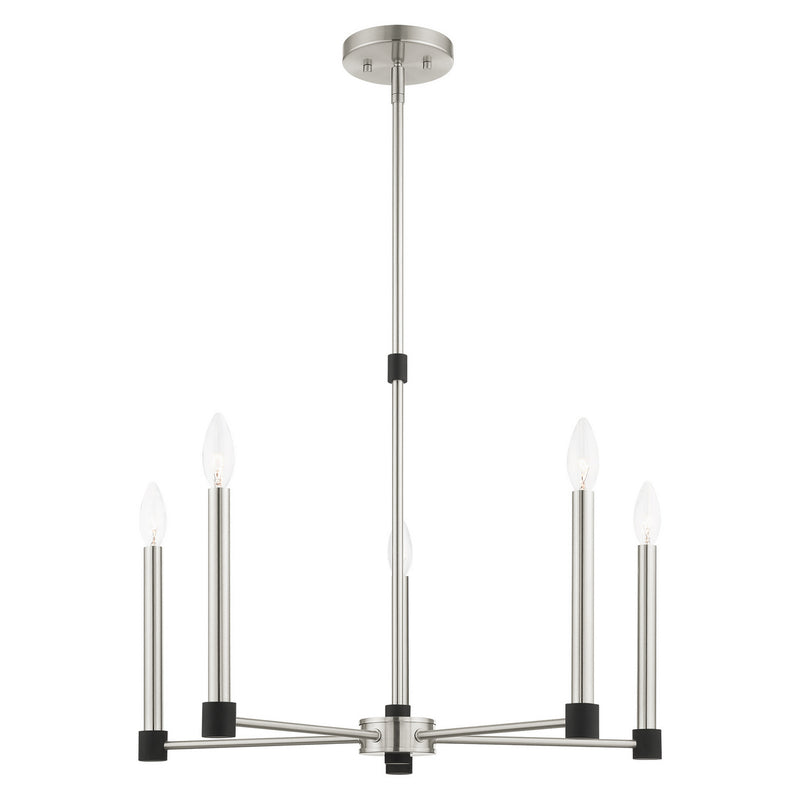 Livex Lighting 46885-91 Five Light Chandelier, Brushed Nickel w/ Blacks