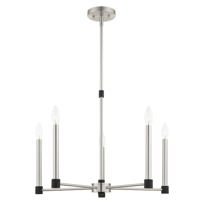 Livex Lighting 46885-91 Five Light Chandelier, Brushed Nickel w/ Blacks