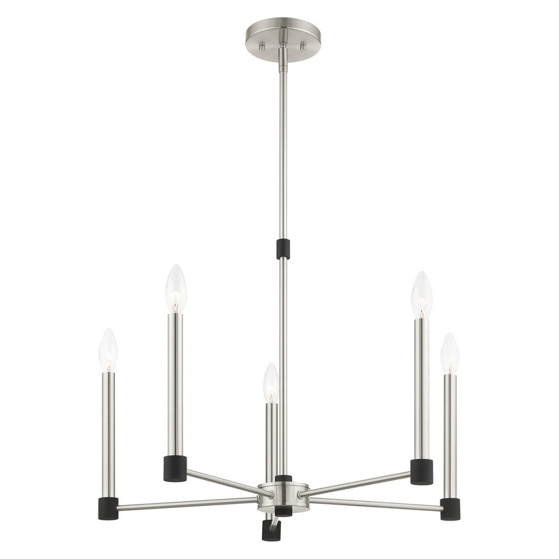 Livex Lighting 46885-91 Five Light Chandelier, Brushed Nickel w/ Blacks