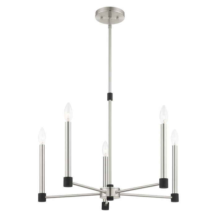 Livex Lighting 46885-91 Five Light Chandelier, Brushed Nickel w/ Blacks