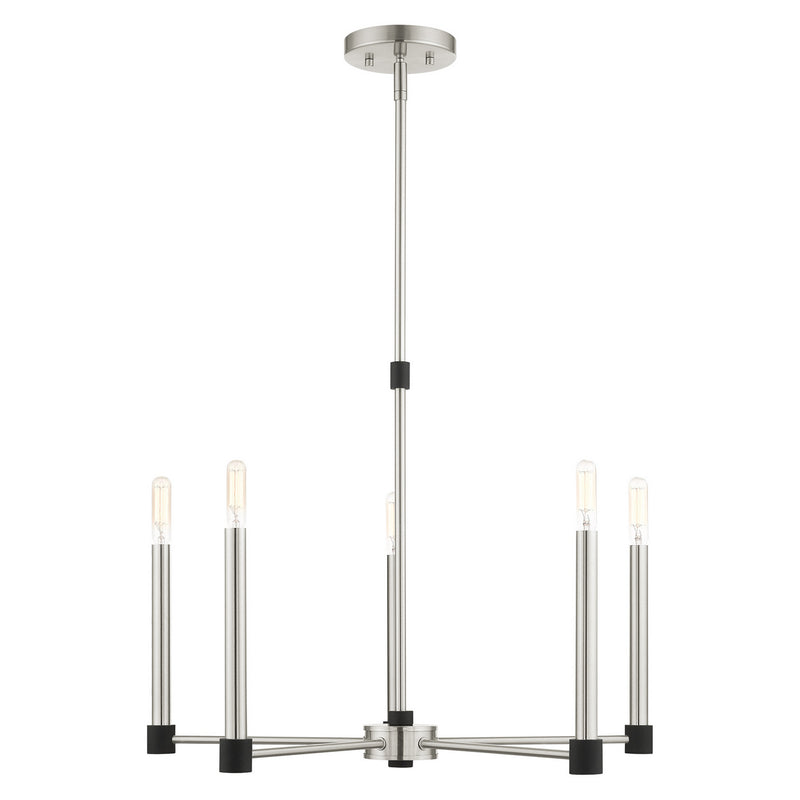 Livex Lighting 46885-91 Five Light Chandelier, Brushed Nickel w/ Blacks