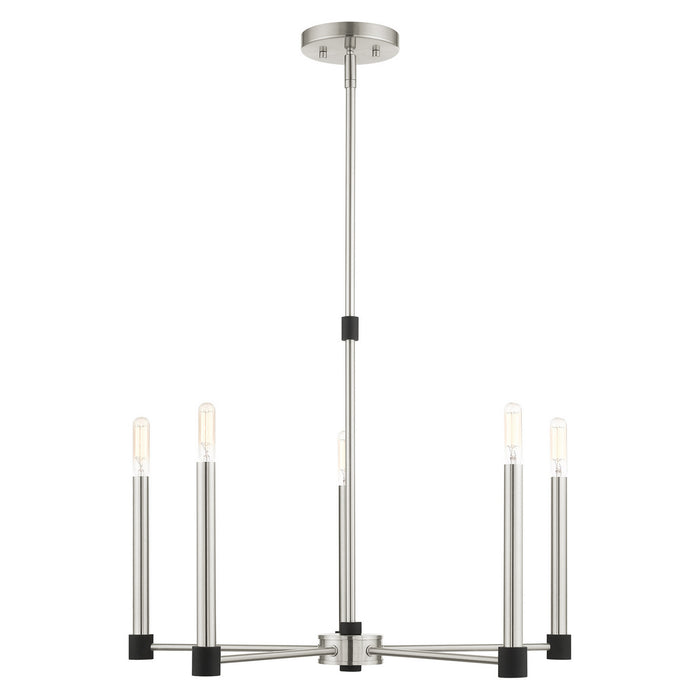 Livex Lighting 46885-91 Five Light Chandelier, Brushed Nickel w/ Blacks