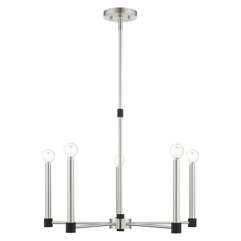 Livex Lighting 46885-91 Five Light Chandelier, Brushed Nickel w/ Blacks