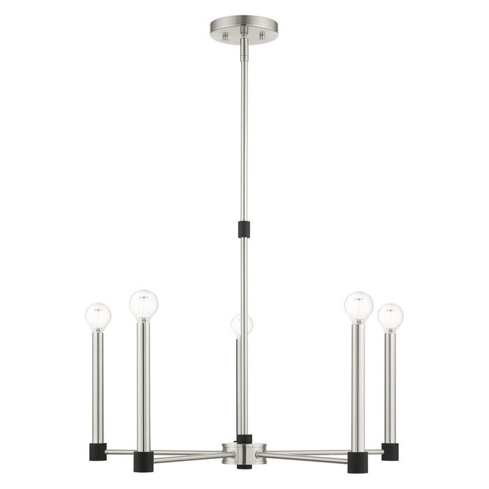 Livex Lighting 46885-91 Five Light Chandelier, Brushed Nickel w/ Blacks