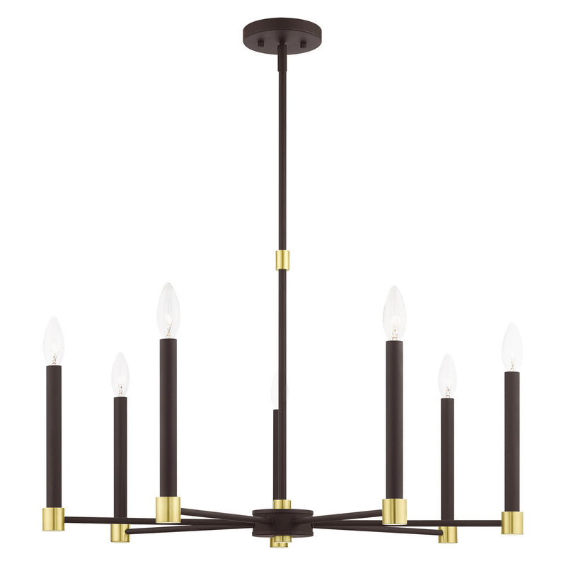 Livex Lighting 46887-07 Seven Light Chandelier, Bronze w/ Satin Brasss
