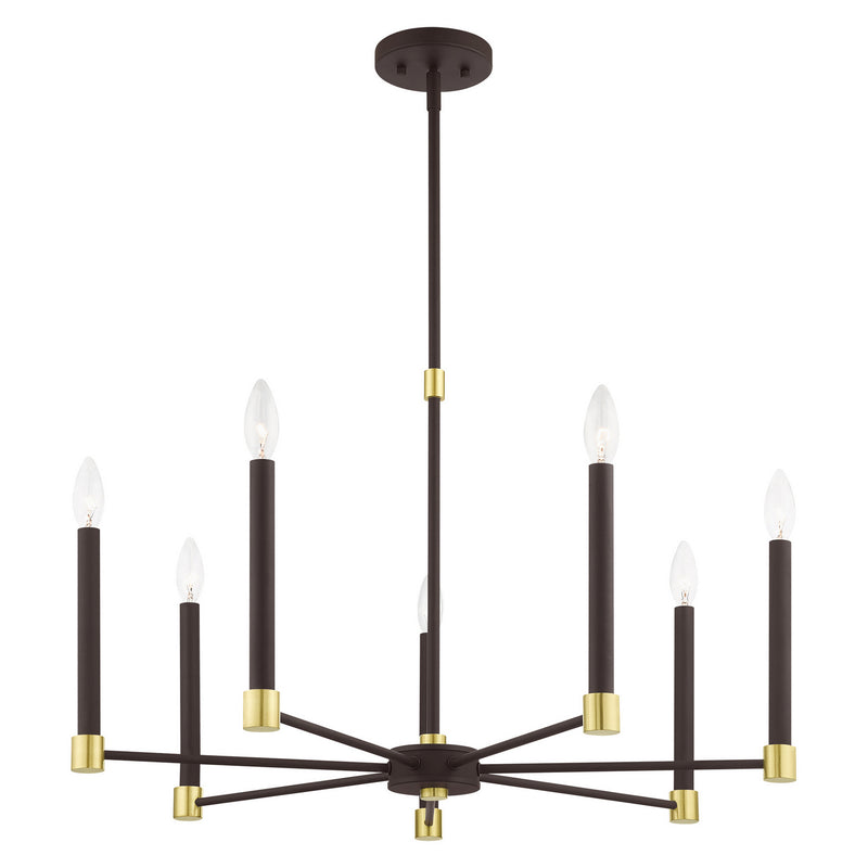 Livex Lighting 46887-07 Seven Light Chandelier, Bronze w/ Satin Brasss