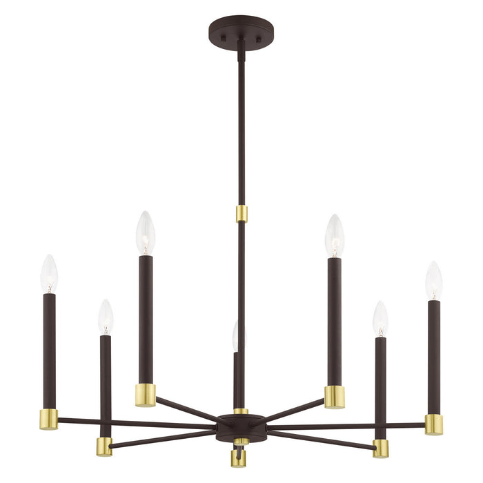 Livex Lighting 46887-07 Seven Light Chandelier, Bronze w/ Satin Brasss
