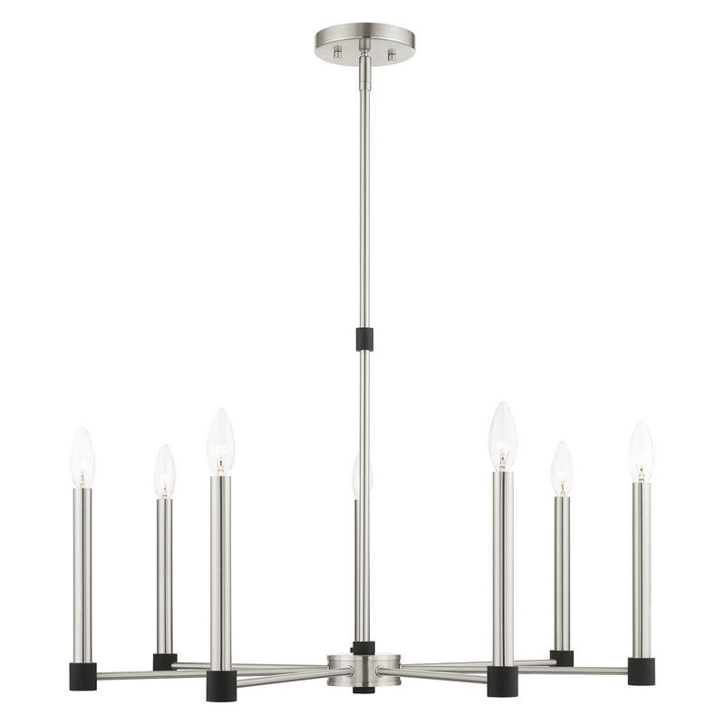 Livex Lighting 46887-91 Seven Light Chandelier, Brushed Nickel w/ Blacks