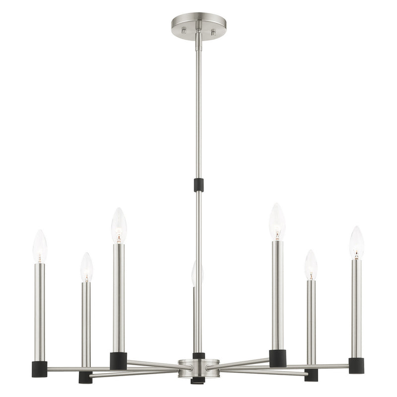 Livex Lighting 46887-91 Seven Light Chandelier, Brushed Nickel w/ Blacks