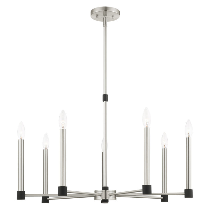 Livex Lighting 46887-91 Seven Light Chandelier, Brushed Nickel w/ Blacks