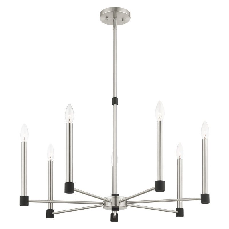 Livex Lighting 46887-91 Seven Light Chandelier, Brushed Nickel w/ Blacks