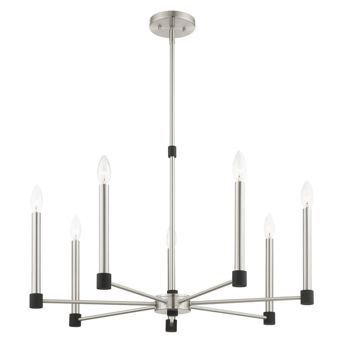 Livex Lighting 46887-91 Seven Light Chandelier, Brushed Nickel w/ Blacks