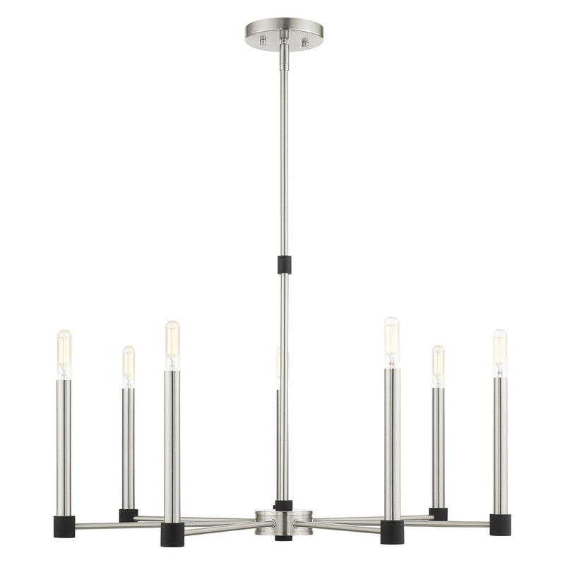 Livex Lighting 46887-91 Seven Light Chandelier, Brushed Nickel w/ Blacks