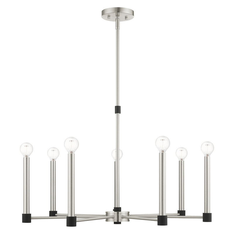 Livex Lighting 46887-91 Seven Light Chandelier, Brushed Nickel w/ Blacks