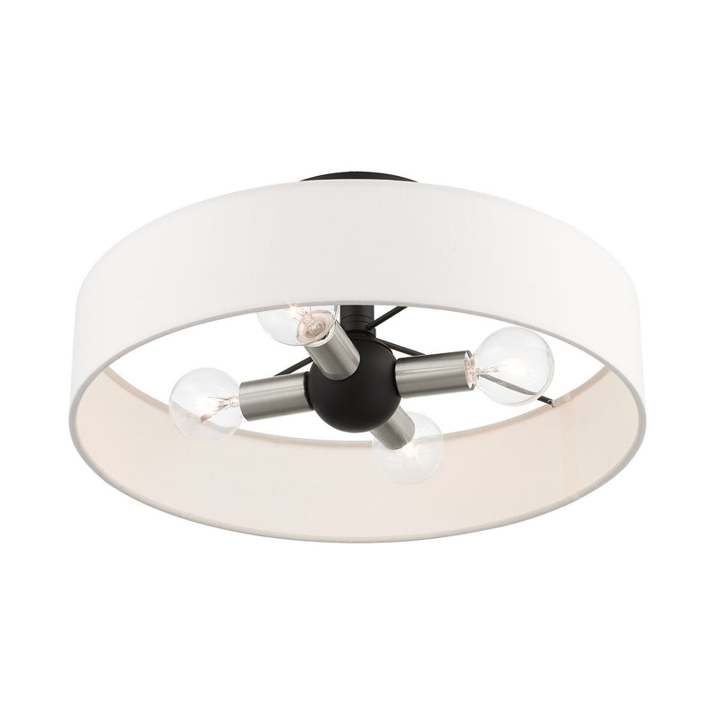 Livex Lighting 46927-04 Four Light Semi Flush Mount, Black w/ Brushed Nickels