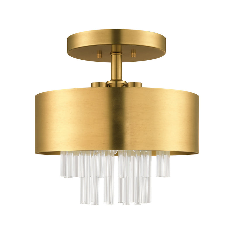 Livex Lighting 48872-08 Three Light Semi Flush Mount, Natural Brass