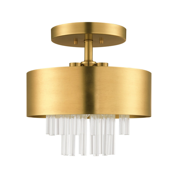 Livex Lighting 48872-08 Three Light Semi Flush Mount, Natural Brass