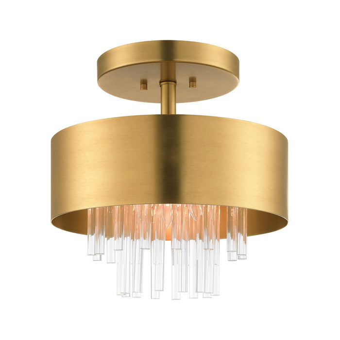 Livex Lighting 48872-08 Three Light Semi Flush Mount, Natural Brass