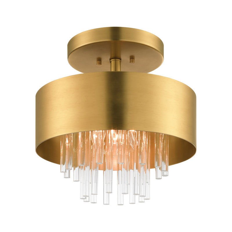 Livex Lighting 48872-08 Three Light Semi Flush Mount, Natural Brass
