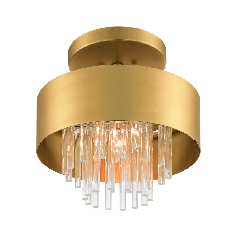 Livex Lighting 48872-08 Three Light Semi Flush Mount, Natural Brass