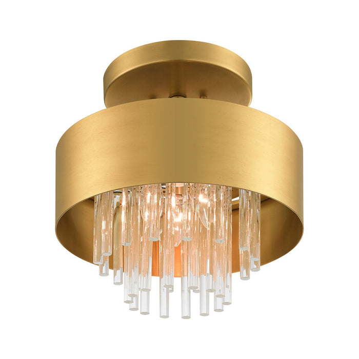 Livex Lighting 48872-08 Three Light Semi Flush Mount, Natural Brass