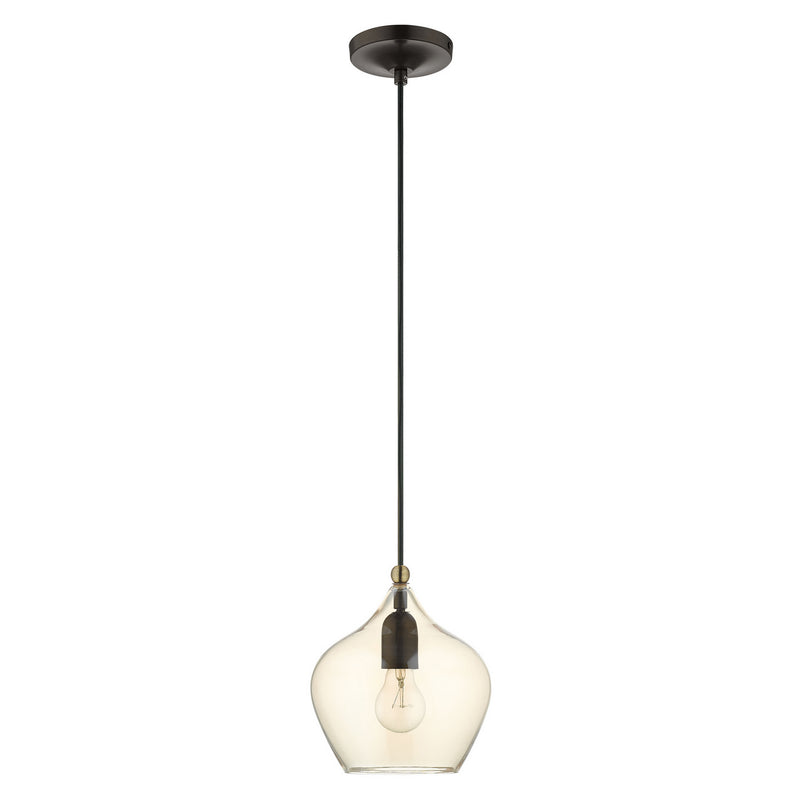 Livex Lighting 49089-92 One Light Pendant, English Bronze w/ Antique Brasss