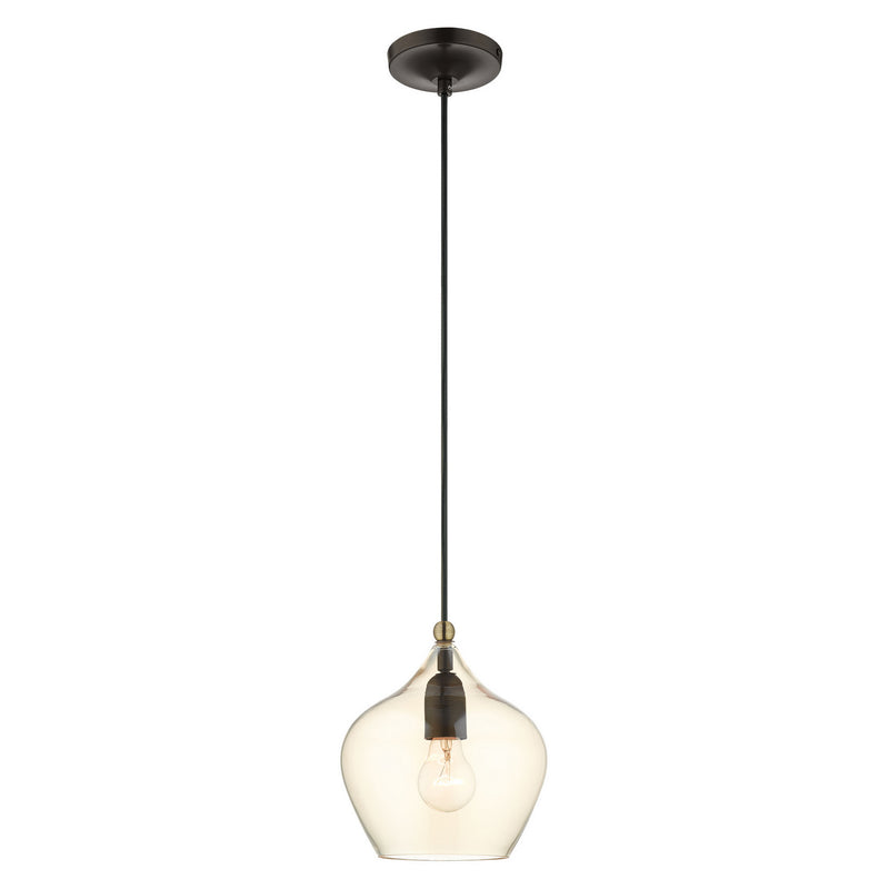 Livex Lighting 49089-92 One Light Pendant, English Bronze w/ Antique Brasss