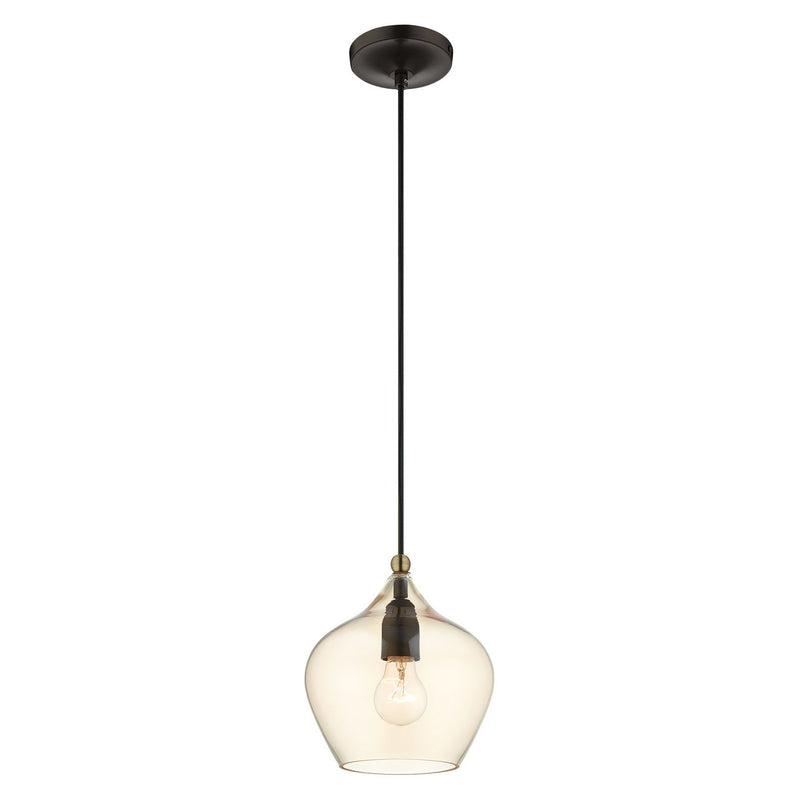 Livex Lighting 49089-92 One Light Pendant, English Bronze w/ Antique Brasss