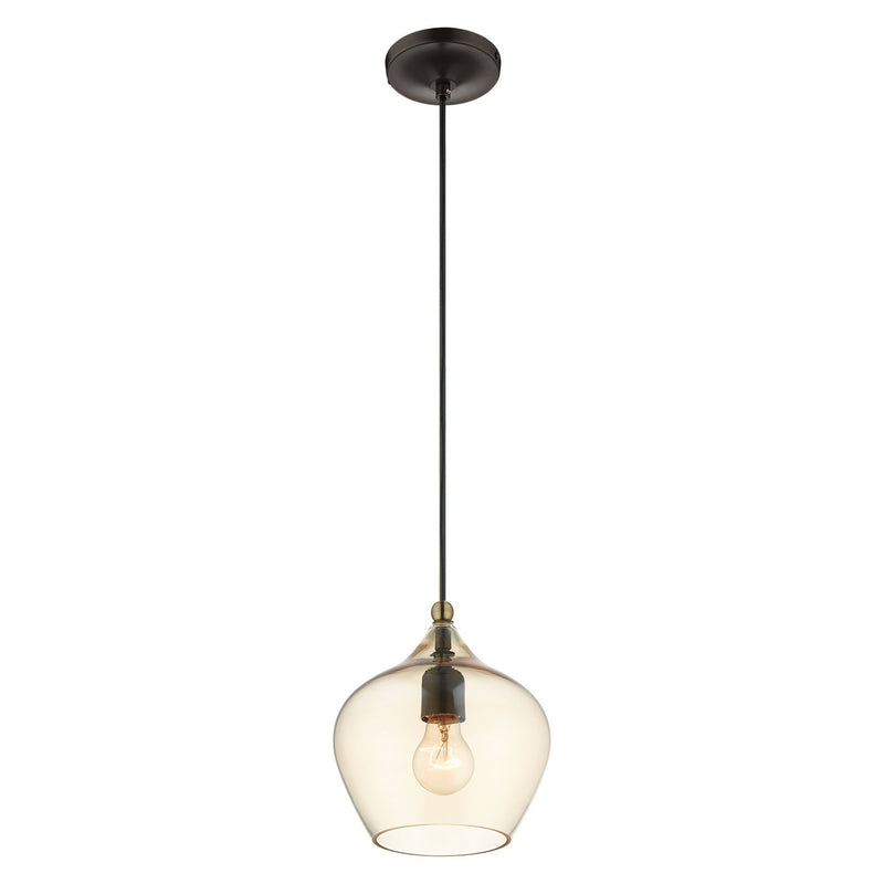 Livex Lighting 49089-92 One Light Pendant, English Bronze w/ Antique Brasss