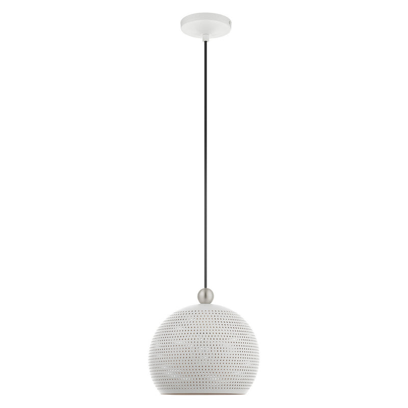 Livex Lighting 49100-03 One Light Pendant, White w/ Brushed Nickels