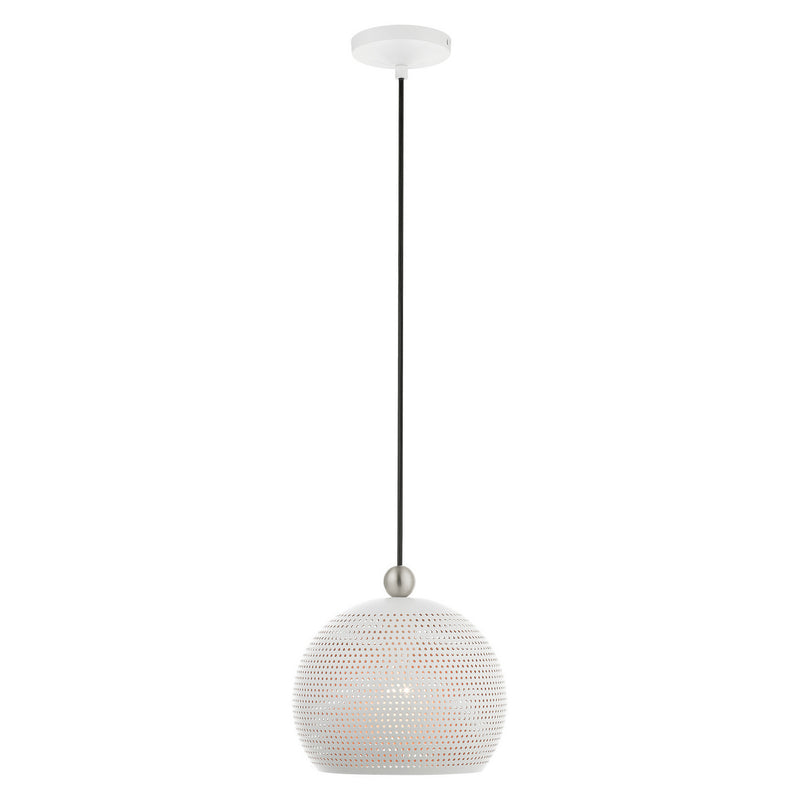 Livex Lighting 49100-03 One Light Pendant, White w/ Brushed Nickels