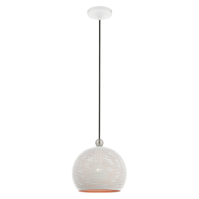 Livex Lighting 49100-03 One Light Pendant, White w/ Brushed Nickels