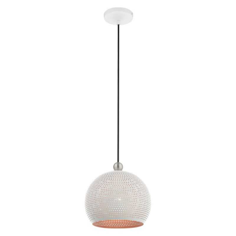 Livex Lighting 49100-03 One Light Pendant, White w/ Brushed Nickels