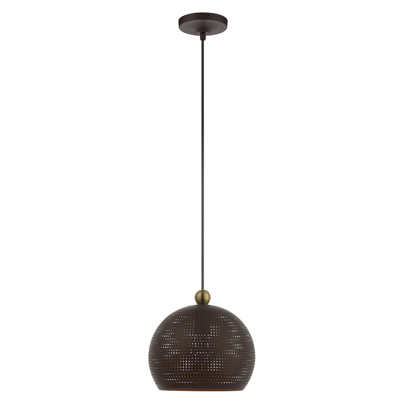 Livex Lighting 49100-07 One Light Pendant, Bronze w/ Antique Brasss