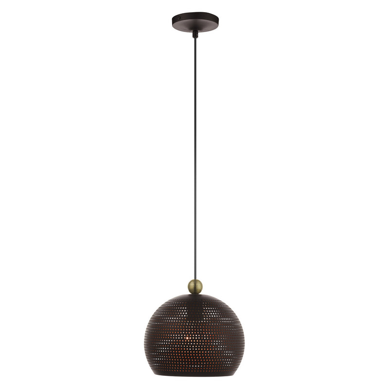 Livex Lighting 49100-07 One Light Pendant, Bronze w/ Antique Brasss