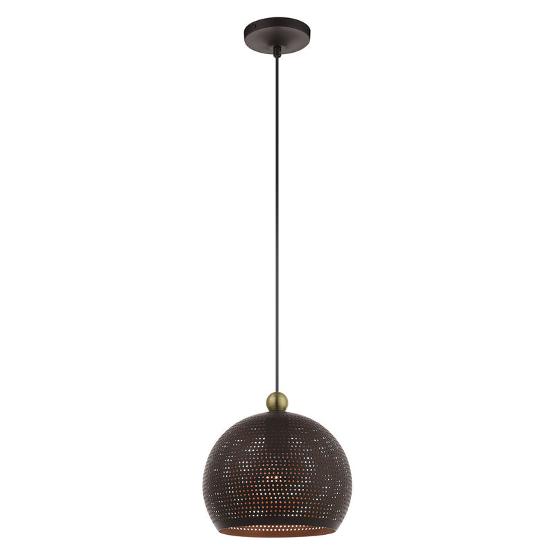 Livex Lighting 49100-07 One Light Pendant, Bronze w/ Antique Brasss