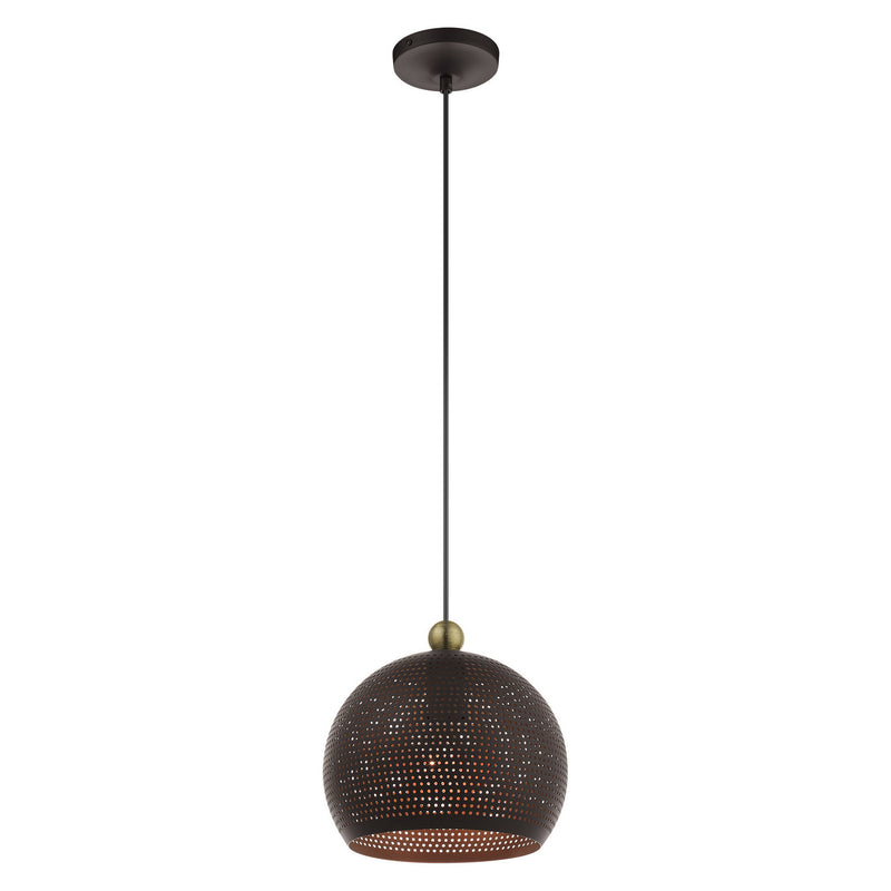 Livex Lighting 49100-07 One Light Pendant, Bronze w/ Antique Brasss