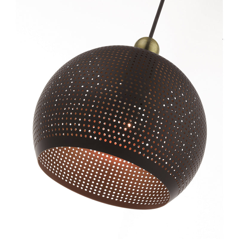 Livex Lighting 49100-07 One Light Pendant, Bronze w/ Antique Brasss