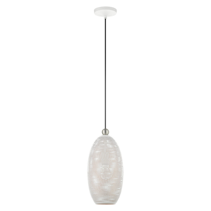 Livex Lighting 49101-03 One Light Pendant, White w/ Brushed Nickels
