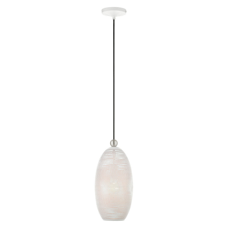 Livex Lighting 49101-03 One Light Pendant, White w/ Brushed Nickels