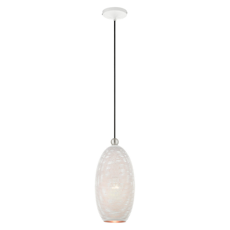 Livex Lighting 49101-03 One Light Pendant, White w/ Brushed Nickels