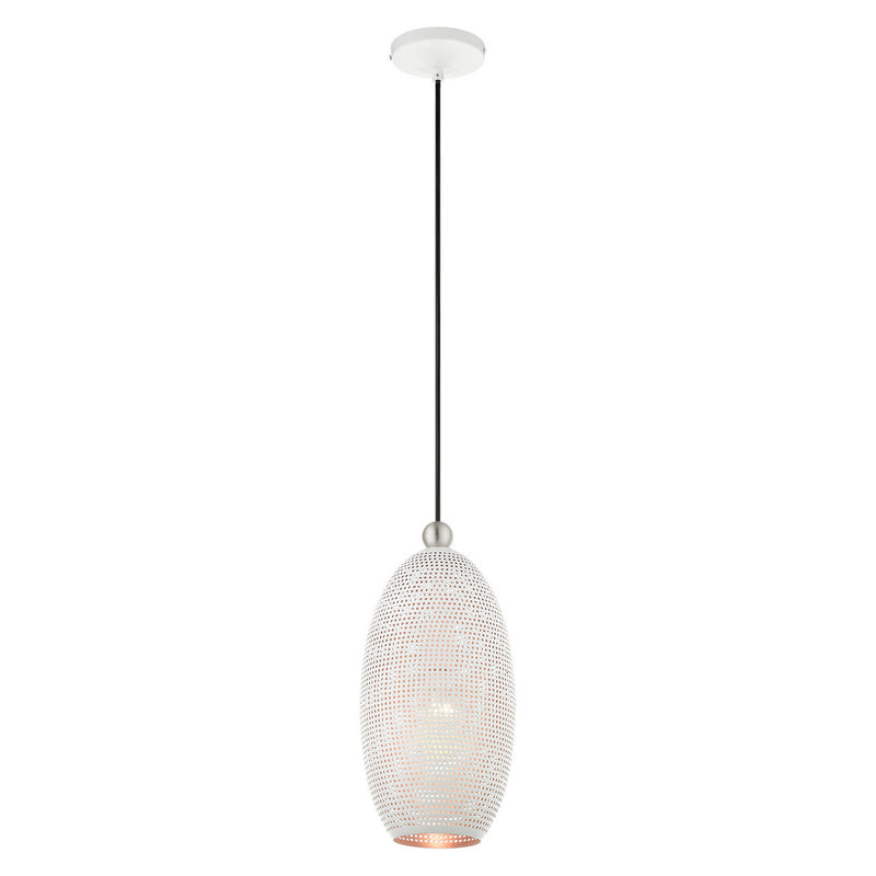 Livex Lighting 49101-03 One Light Pendant, White w/ Brushed Nickels