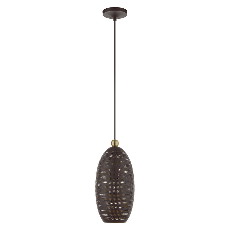 Livex Lighting 49101-07 One Light Pendant, Bronze w/ Antique Brasss