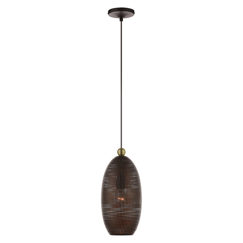 Livex Lighting 49101-07 One Light Pendant, Bronze w/ Antique Brasss