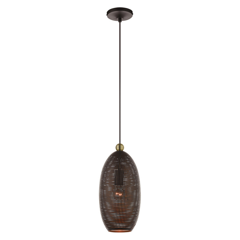 Livex Lighting 49101-07 One Light Pendant, Bronze w/ Antique Brasss