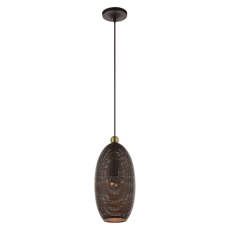 Livex Lighting 49101-07 One Light Pendant, Bronze w/ Antique Brasss