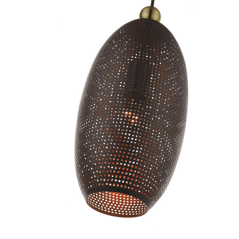 Livex Lighting 49101-07 One Light Pendant, Bronze w/ Antique Brasss