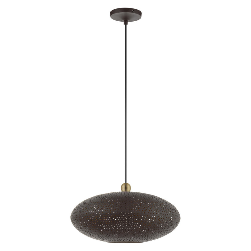 Livex Lighting 49102-07 One Light Pendant, Bronze w/ Antique Brasss