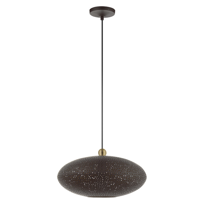 Livex Lighting 49102-07 One Light Pendant, Bronze w/ Antique Brasss