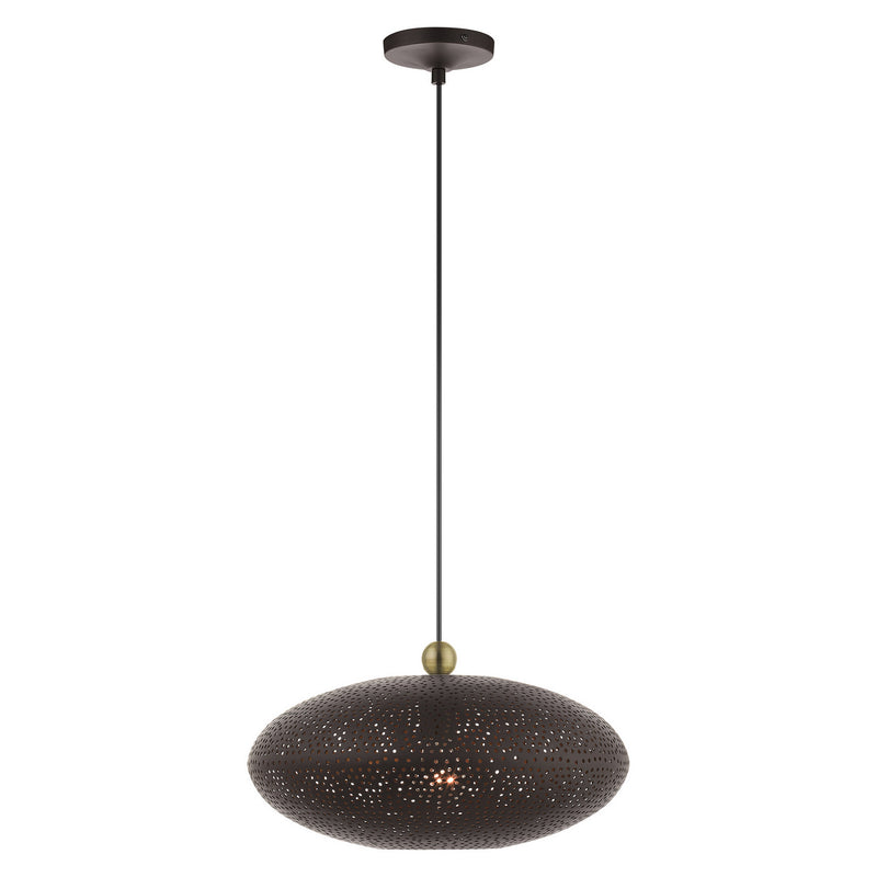 Livex Lighting 49102-07 One Light Pendant, Bronze w/ Antique Brasss